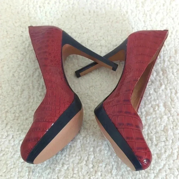 BCBGeneration "Tina" Red Croc Patent Leather Stiletto Pumps - Picture 3 of 8